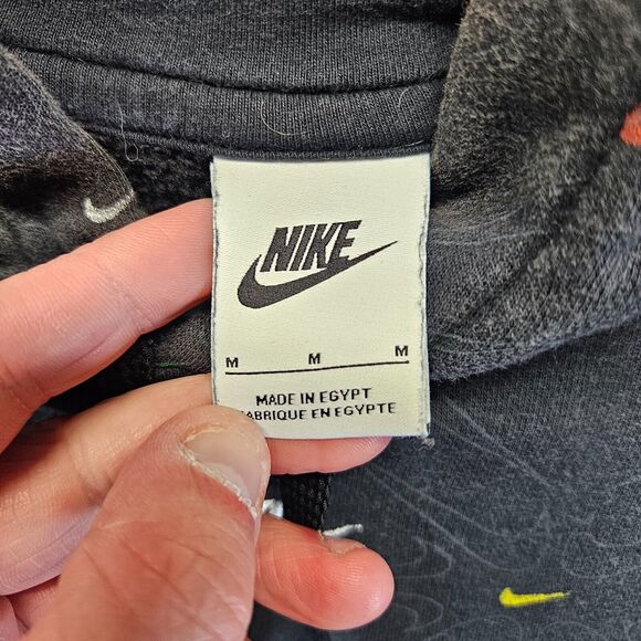 Nike AOP Gel Fleece Black Pullover Hoodie Mens Medium DM7930 010 Center Swoosh - Picture 5 of 9